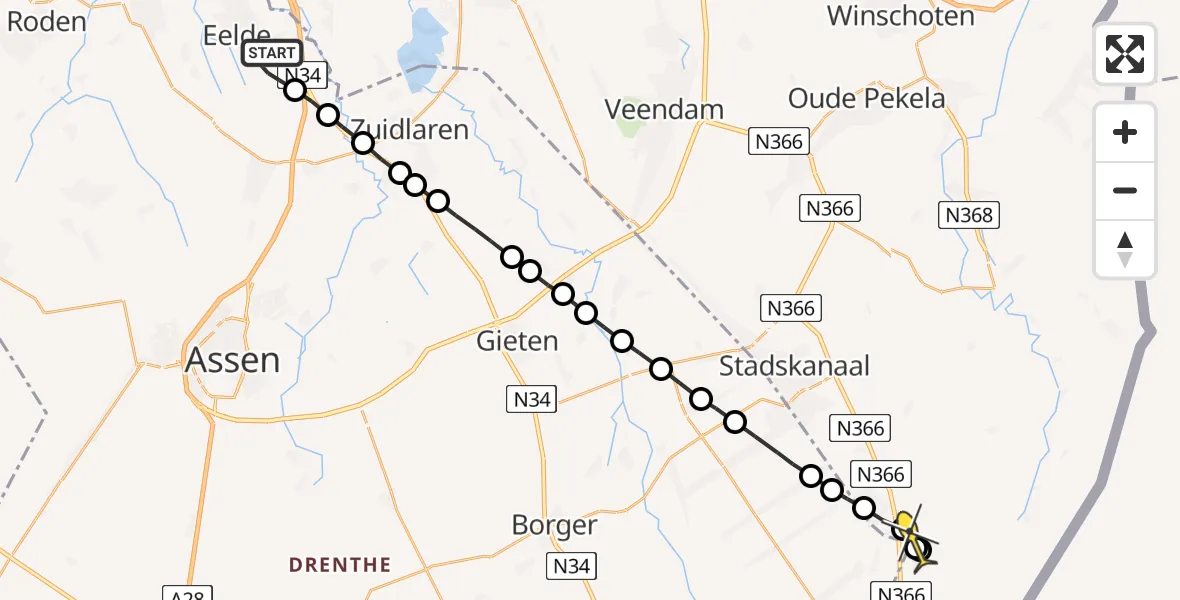 Routekaart van de vlucht: Lifeliner 4 naar Ter Apelkanaal