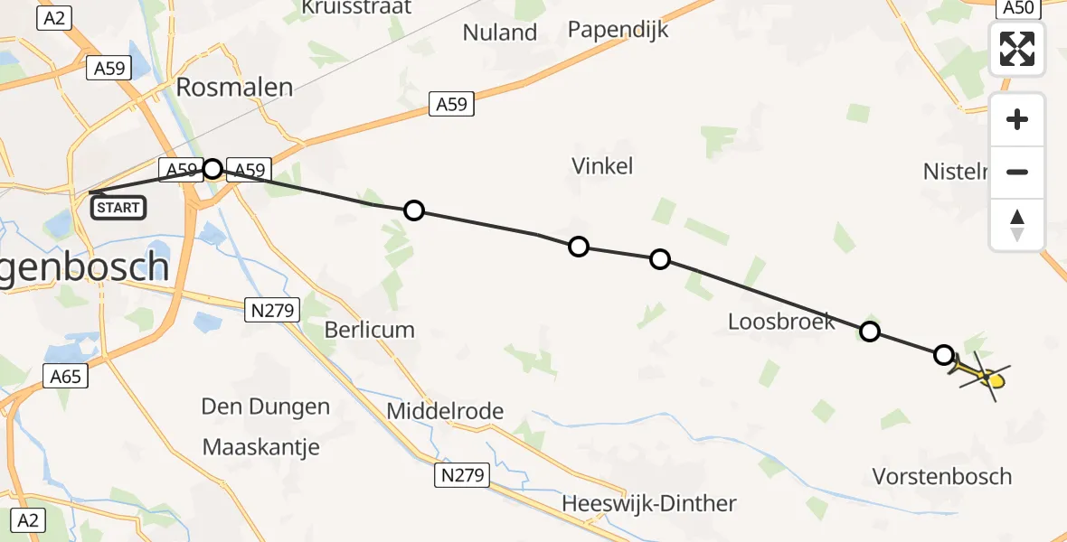 Routekaart van de vlucht: Lifeliner 3 naar Vorstenbosch