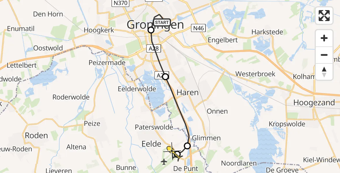 Routekaart van de vlucht: Lifeliner 4 naar Groningen Airport Eelde