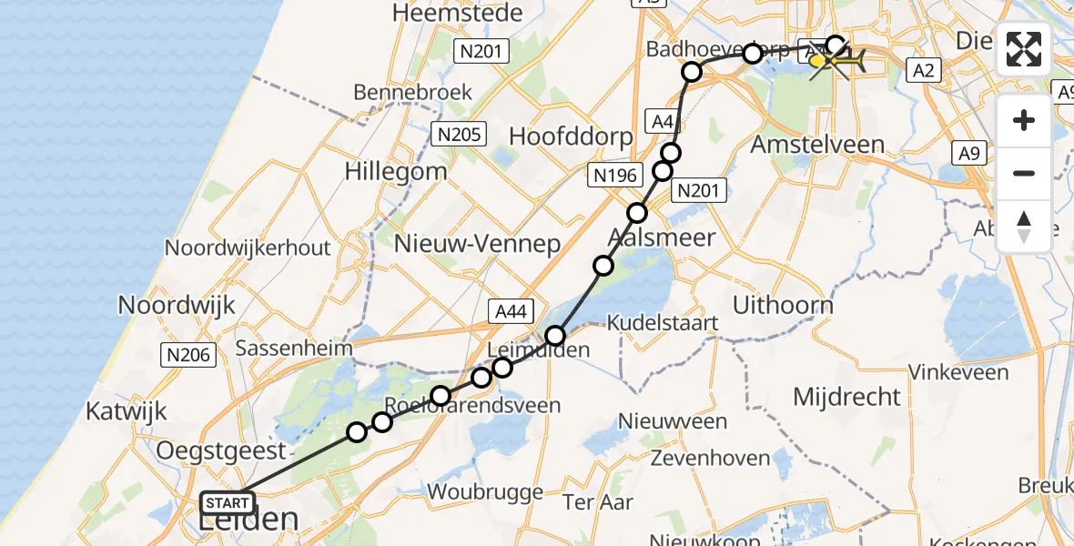 Routekaart van de vlucht: Lifeliner 1 naar VU Medisch Centrum Amsterdam