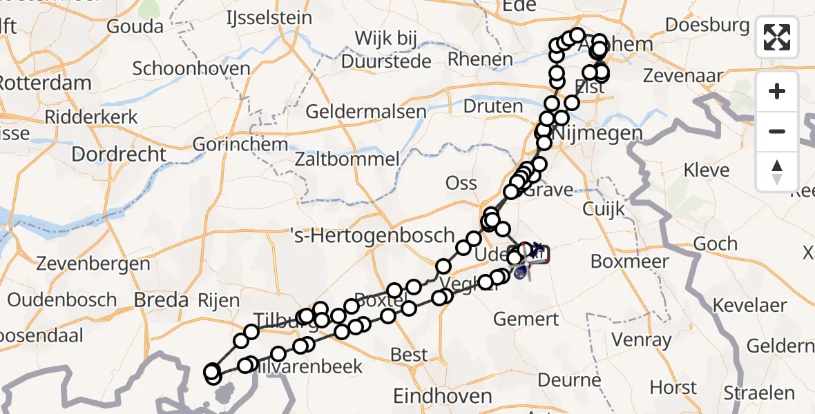 Vluchtroute Politiehelikopter Vliegbasis Volkel - Vliegbasis Volkel, 29 mei 2022, 16:46