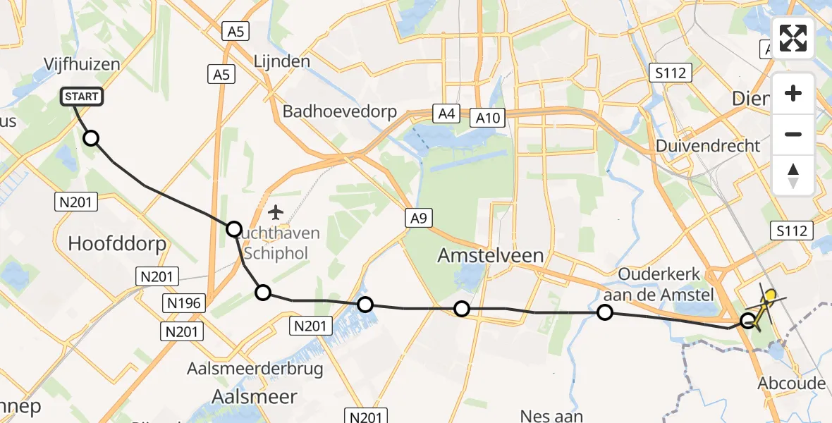 Routekaart van de vlucht: Lifeliner 2 naar Academisch Medisch Centrum (AMC)