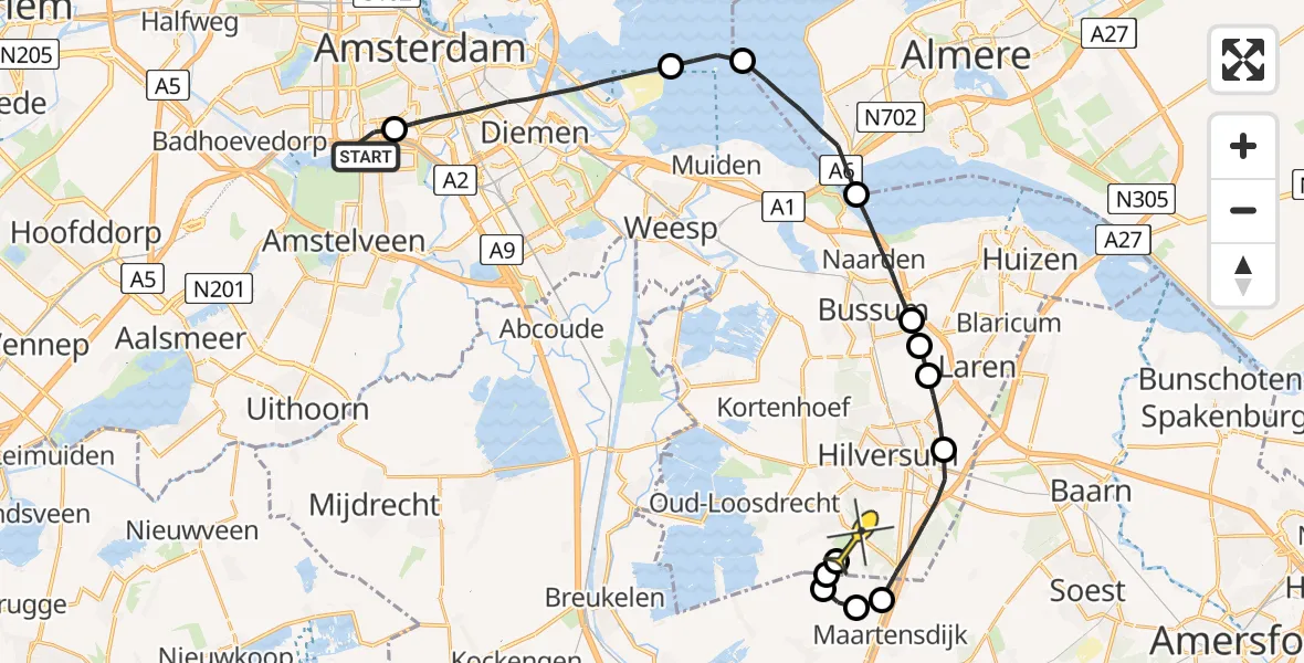 Routekaart van de vlucht: Lifeliner 1 naar Vliegveld Hilversum