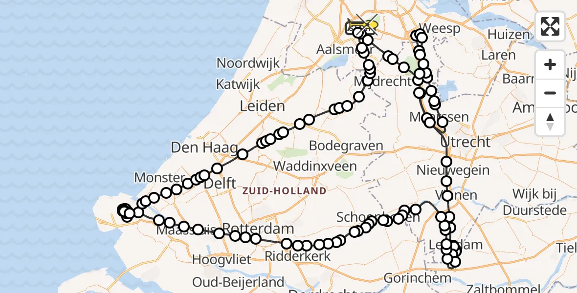 Routekaart van de vlucht: Politieheli naar Schiphol