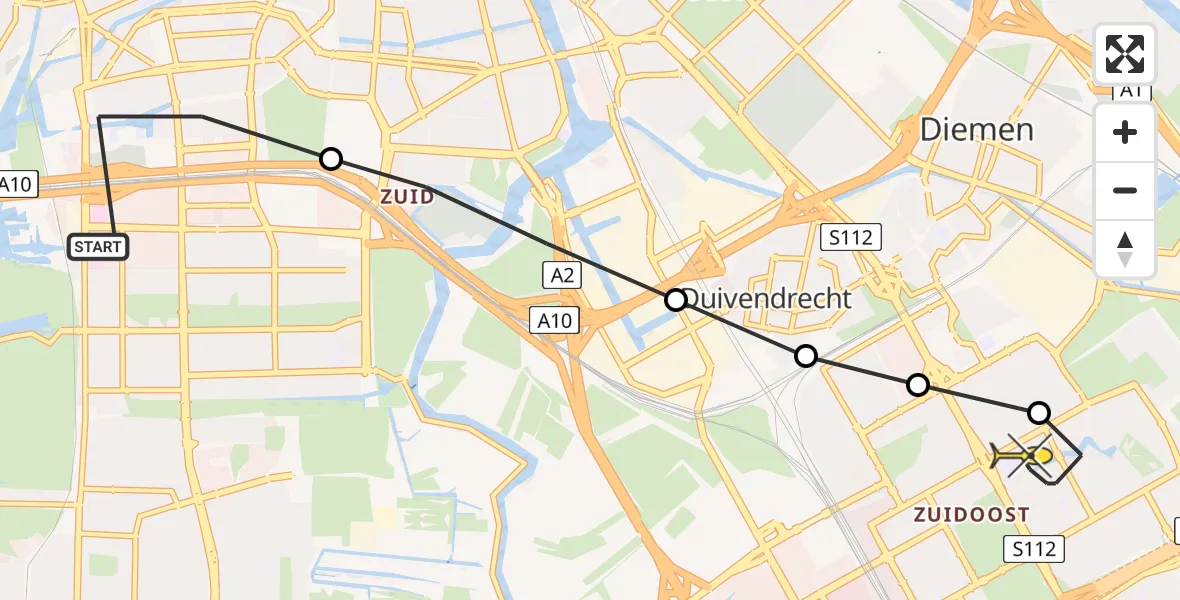 Routekaart van de vlucht: Lifeliner 1 naar Amsterdam