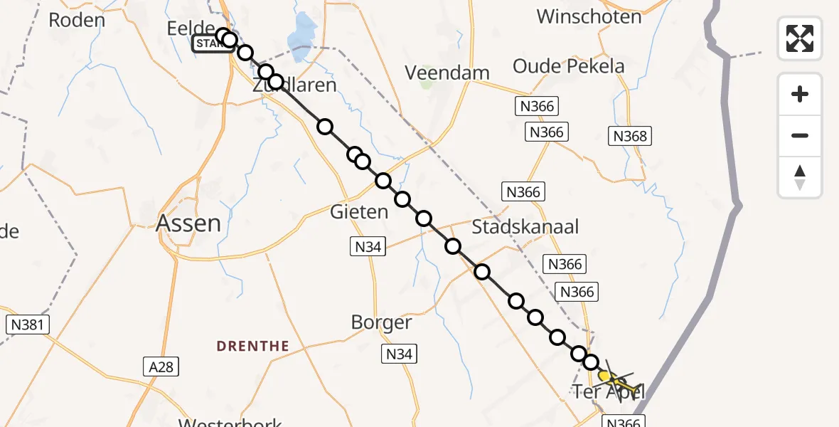 Routekaart van de vlucht: Lifeliner 4 naar Ter Apel