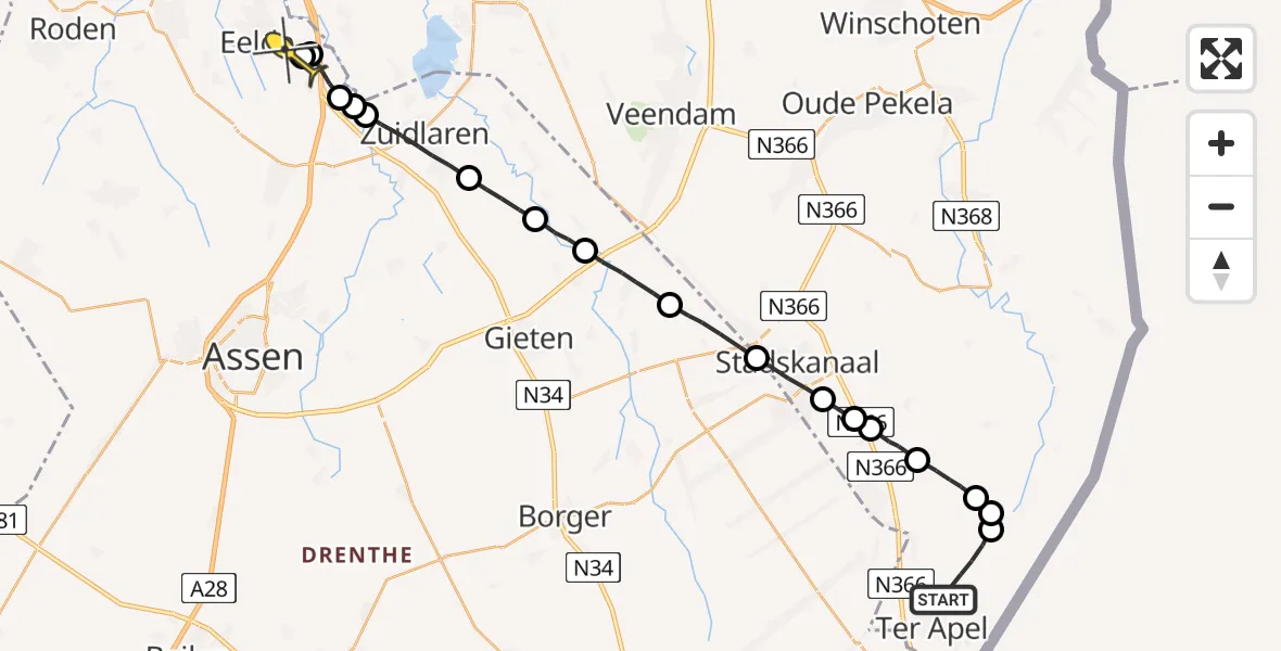 Routekaart van de vlucht: Lifeliner 4 naar Groningen Airport Eelde