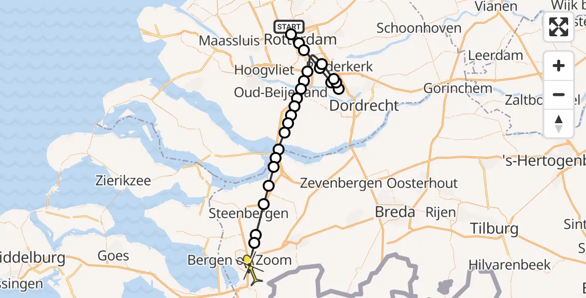 Routekaart van de vlucht: Lifeliner 2 naar Bergen op Zoom