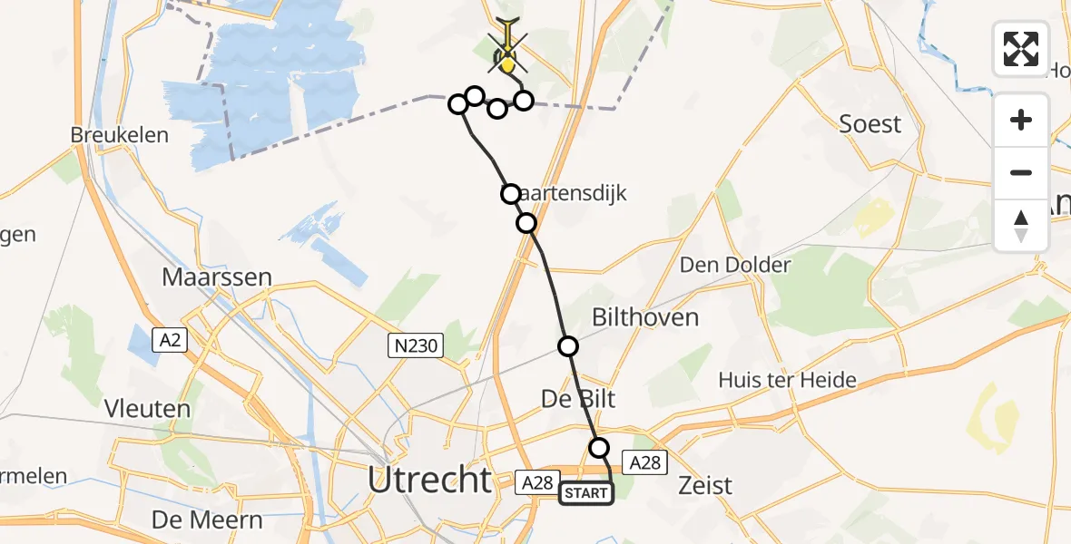 Routekaart van de vlucht: Lifeliner 1 naar Vliegveld Hilversum