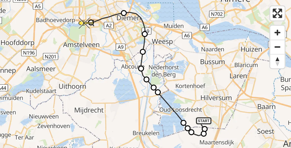 Routekaart van de vlucht: Lifeliner 1 naar VU Medisch Centrum Amsterdam