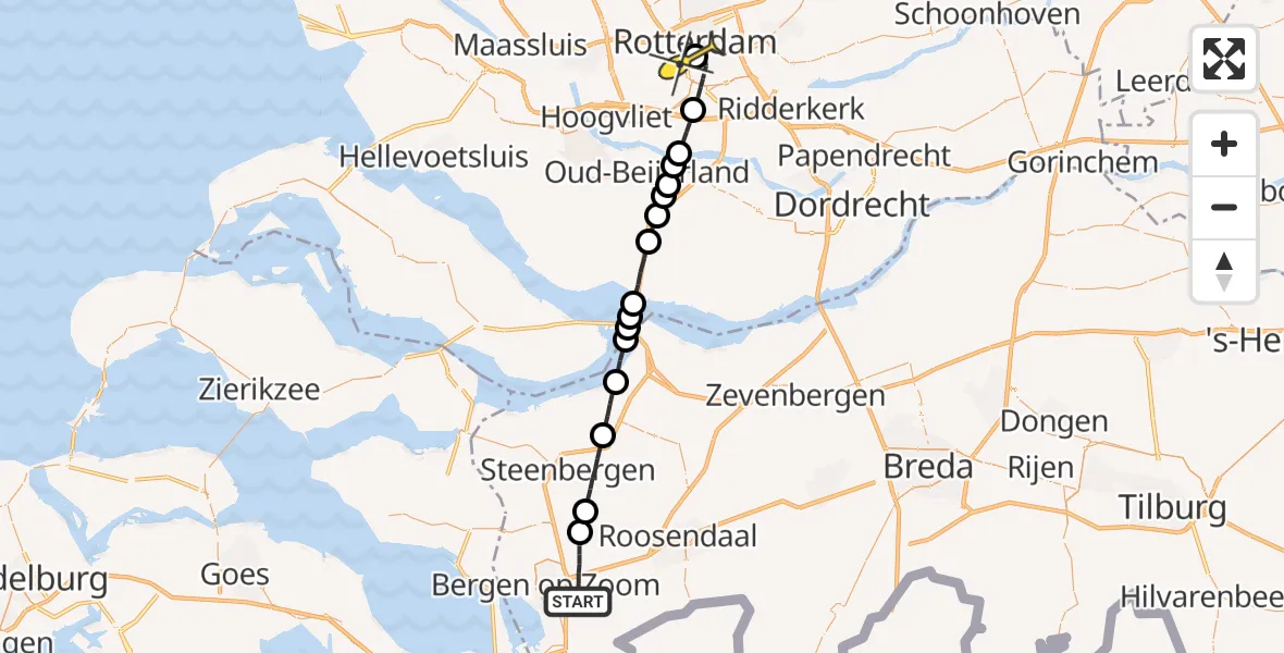 Routekaart van de vlucht: Lifeliner 2 naar Erasmus MC