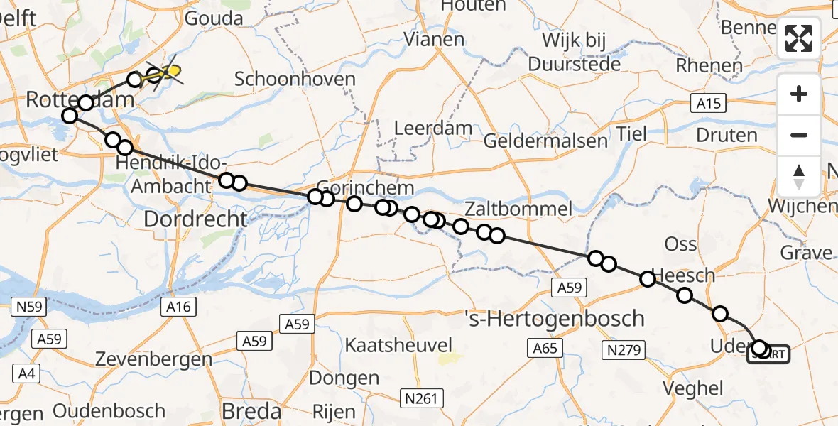 Routekaart van de vlucht: Politieheli naar Nieuwerkerk aan den IJssel