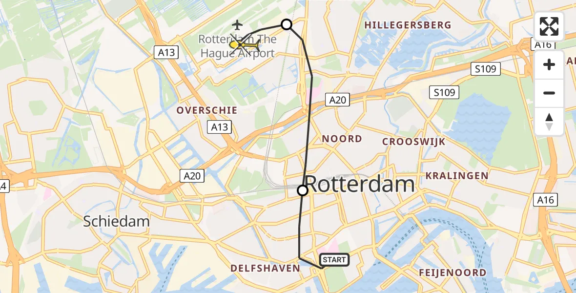 Routekaart van de vlucht: Lifeliner 2 naar Rotterdam The Hague Airport