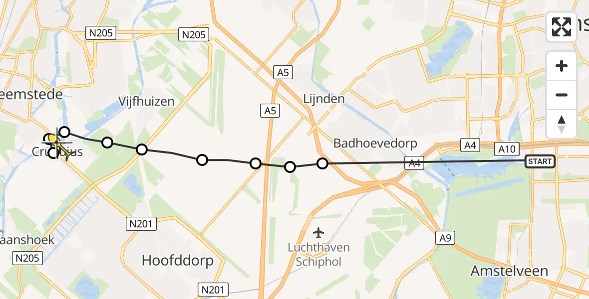 Routekaart van de vlucht: Lifeliner 1 naar Cruquius