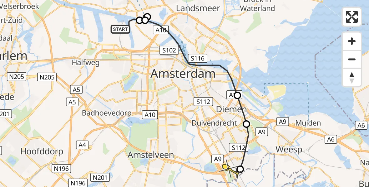 Routekaart van de vlucht: Lifeliner 1 naar Academisch Medisch Centrum (AMC)