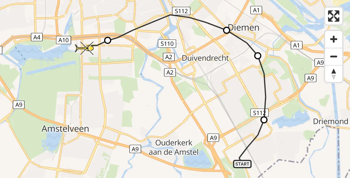 Routekaart van de vlucht: Lifeliner 1 naar VU Medisch Centrum Amsterdam