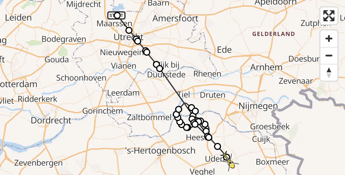 Routekaart van de vlucht: Politieheli naar Vliegbasis Volkel