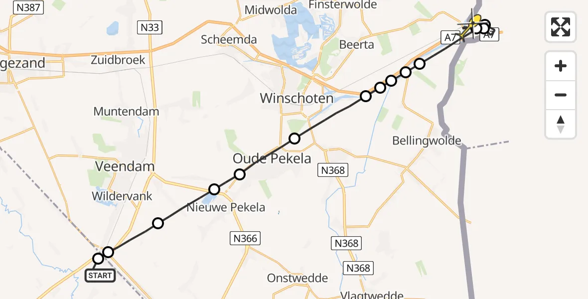 Routekaart van de vlucht: Lifeliner 4 naar Bad Nieuweschans