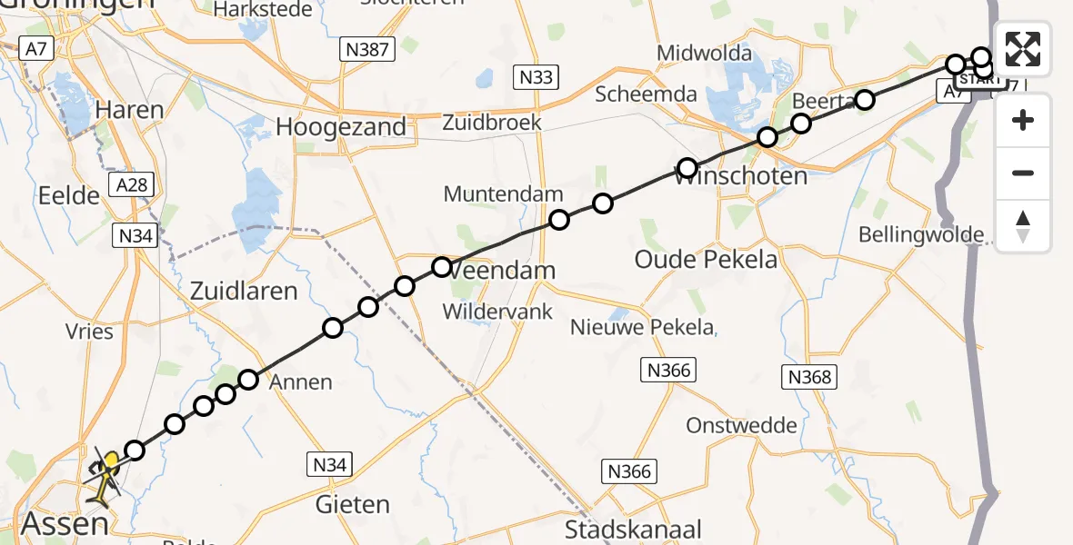 Routekaart van de vlucht: Lifeliner 4 naar Assen