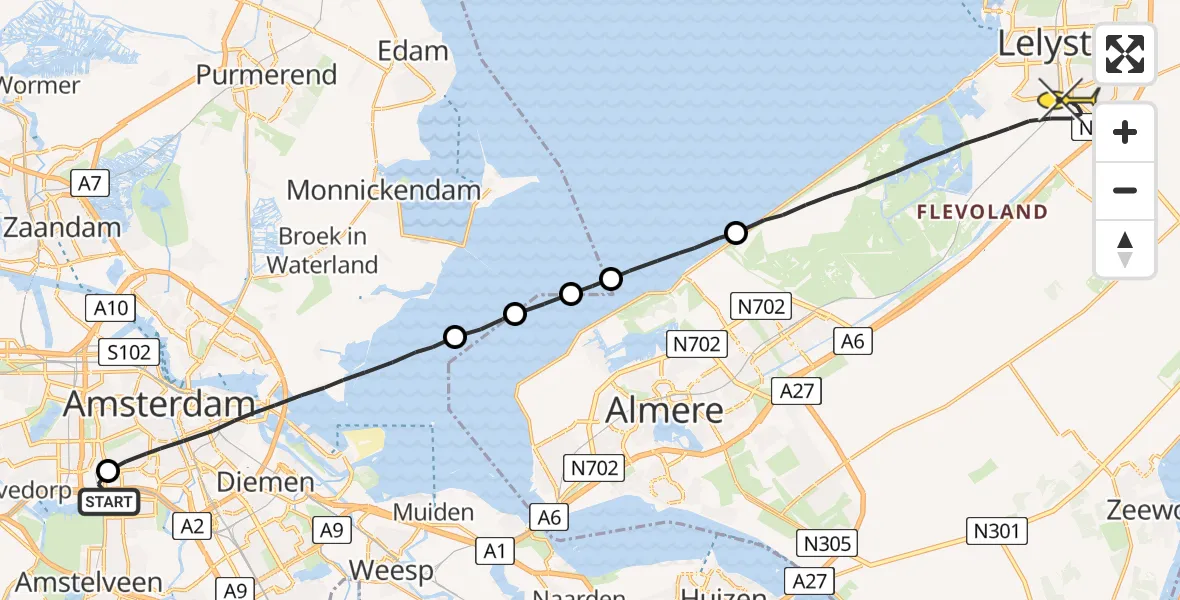 Routekaart van de vlucht: Lifeliner 1 naar Lelystad