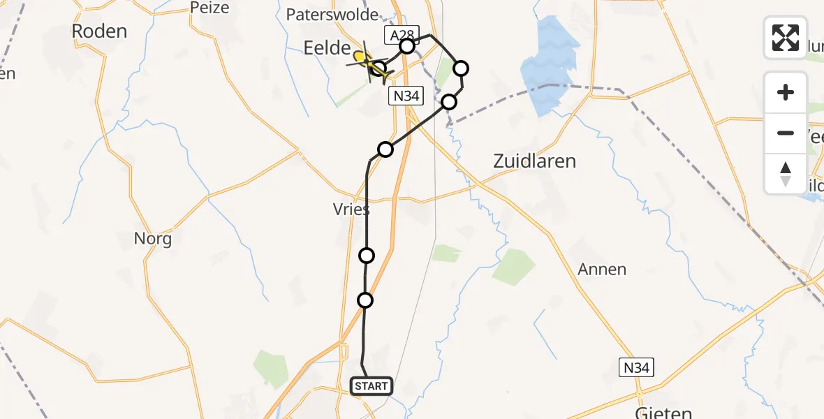 Routekaart van de vlucht: Lifeliner 4 naar Groningen Airport Eelde