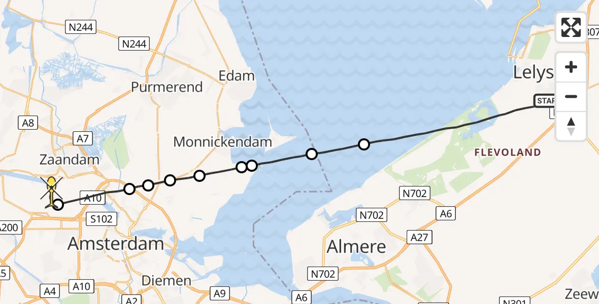 Routekaart van de vlucht: Lifeliner 1 naar Amsterdam Heliport