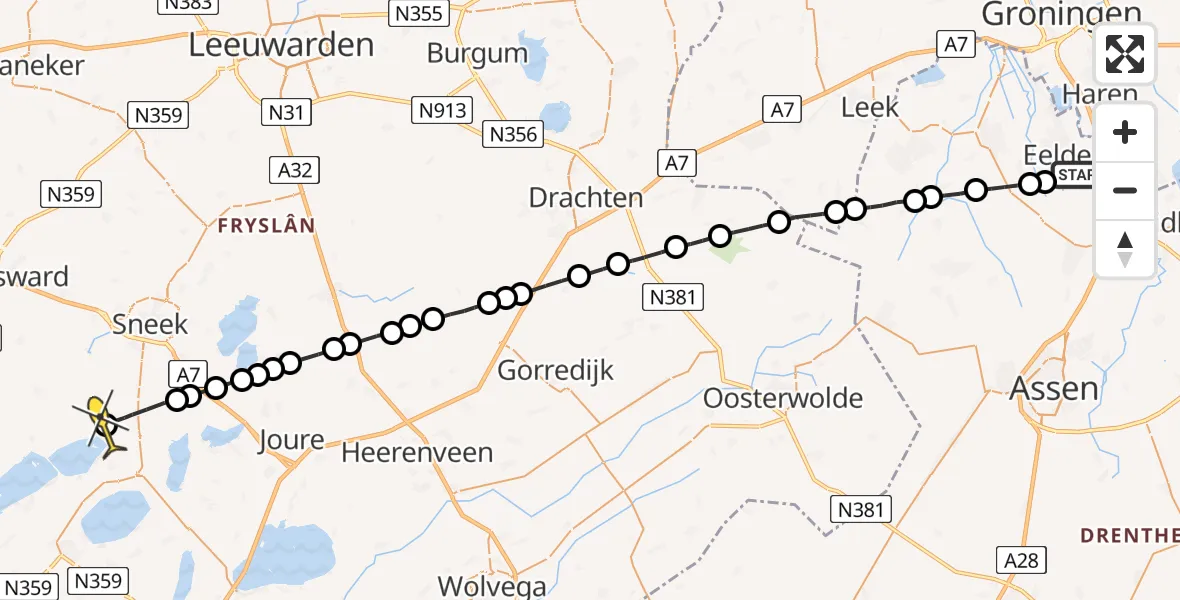 Routekaart van de vlucht: Lifeliner 4 naar Heeg