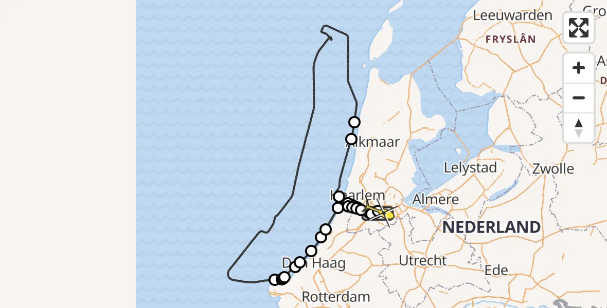 Routekaart van de vlucht: Politieheli naar Schiphol