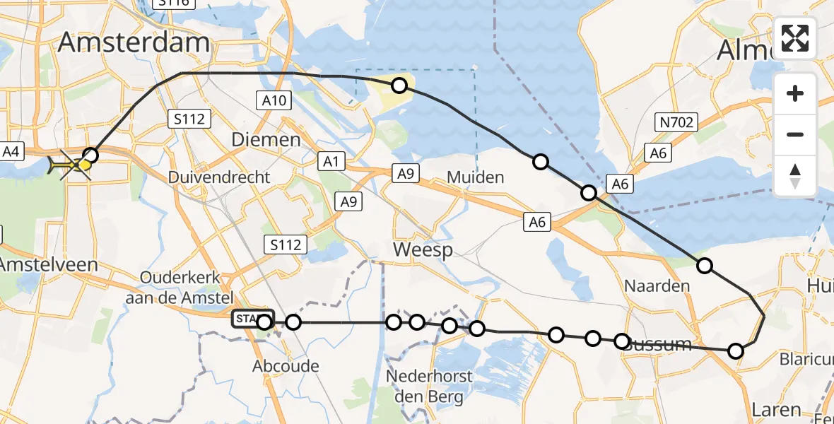 Routekaart van de vlucht: Lifeliner 1 naar VU Medisch Centrum Amsterdam