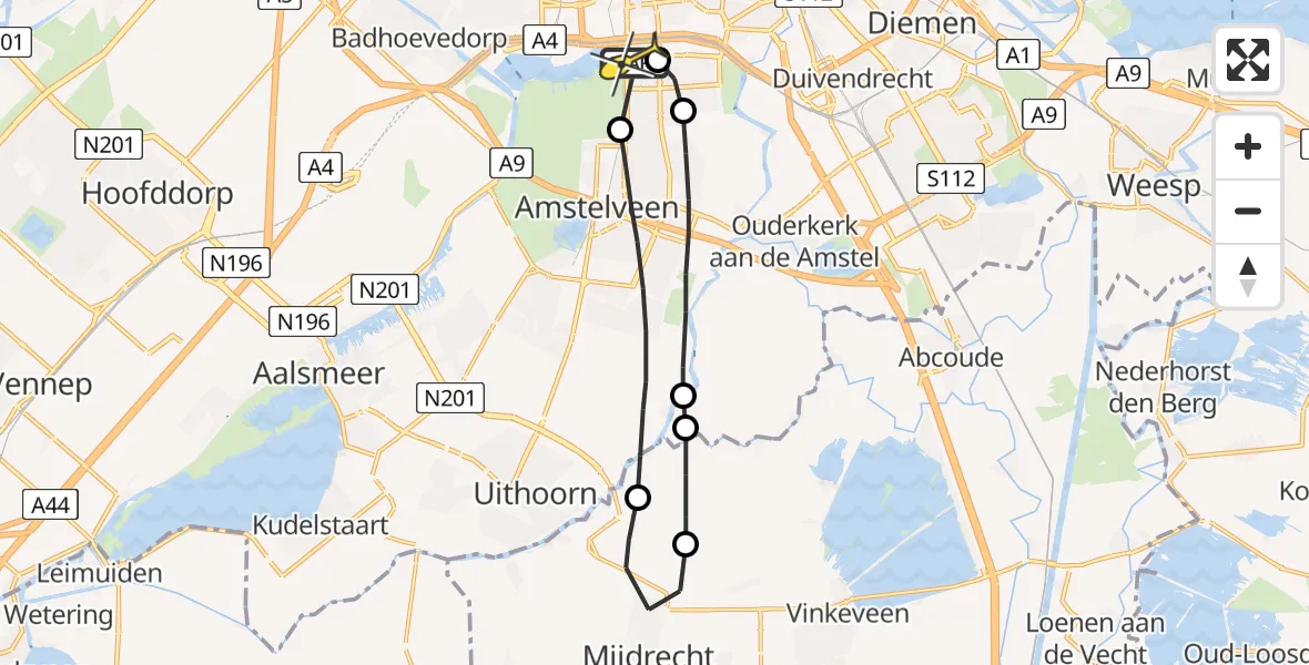 Routekaart van de vlucht: Lifeliner 1 naar VU Medisch Centrum Amsterdam