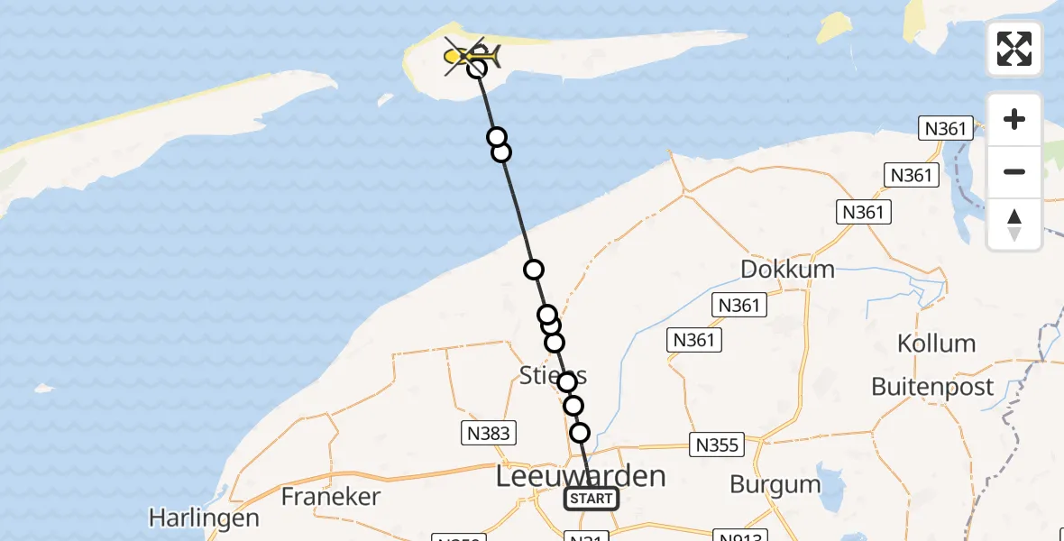 Routekaart van de vlucht: Lifeliner 4 naar Ameland Airport Ballum