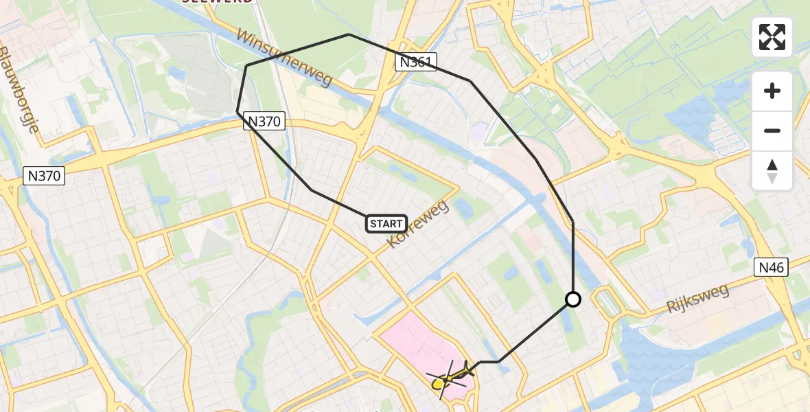 Routekaart van de vlucht: Lifeliner 4 naar Universitair Medisch Centrum Groningen