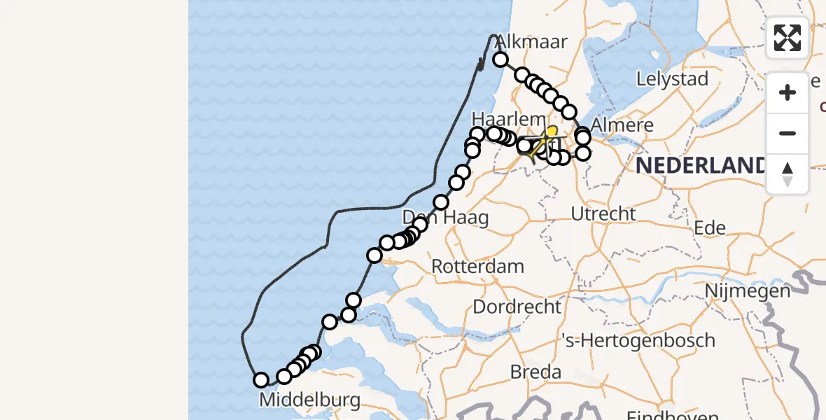 Routekaart van de vlucht: Politieheli naar Schiphol