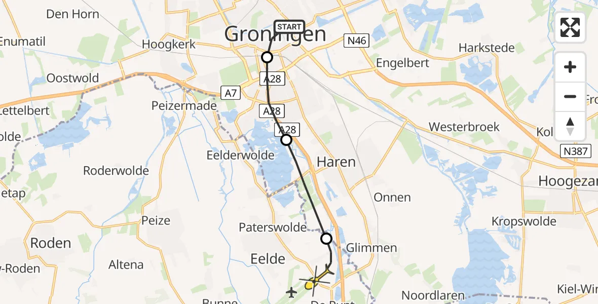 Routekaart van de vlucht: Lifeliner 4 naar Groningen Airport Eelde