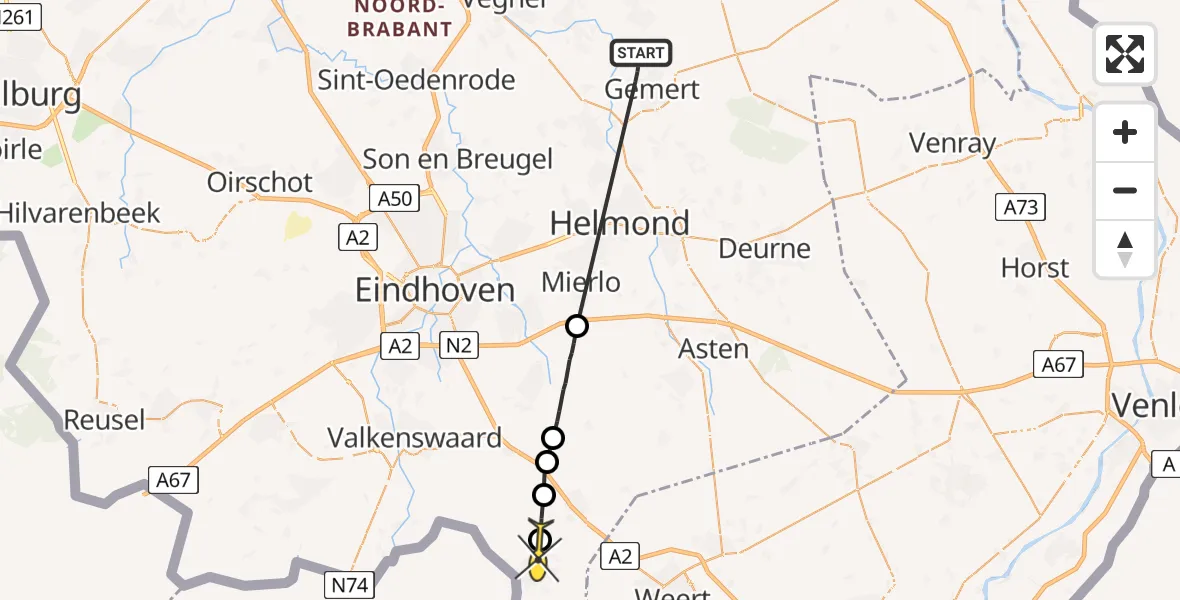 Routekaart van de vlucht: Lifeliner 3 naar Budel