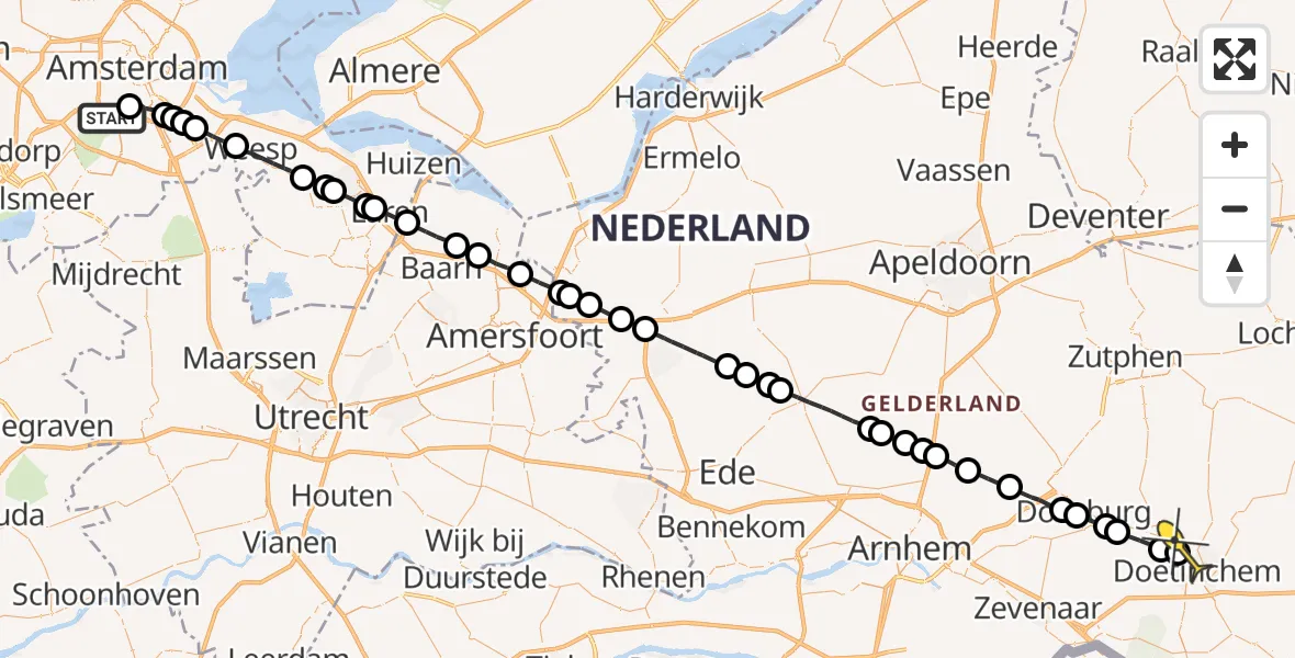 Routekaart van de vlucht: Lifeliner 1 naar Doetinchem