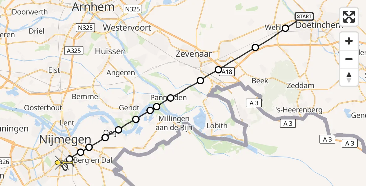 Routekaart van de vlucht: Lifeliner 1 naar Radboud Universitair Medisch Centrum