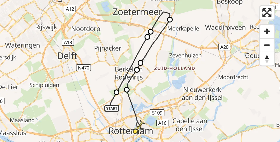 Routekaart van de vlucht: Lifeliner 2 naar Rotterdam