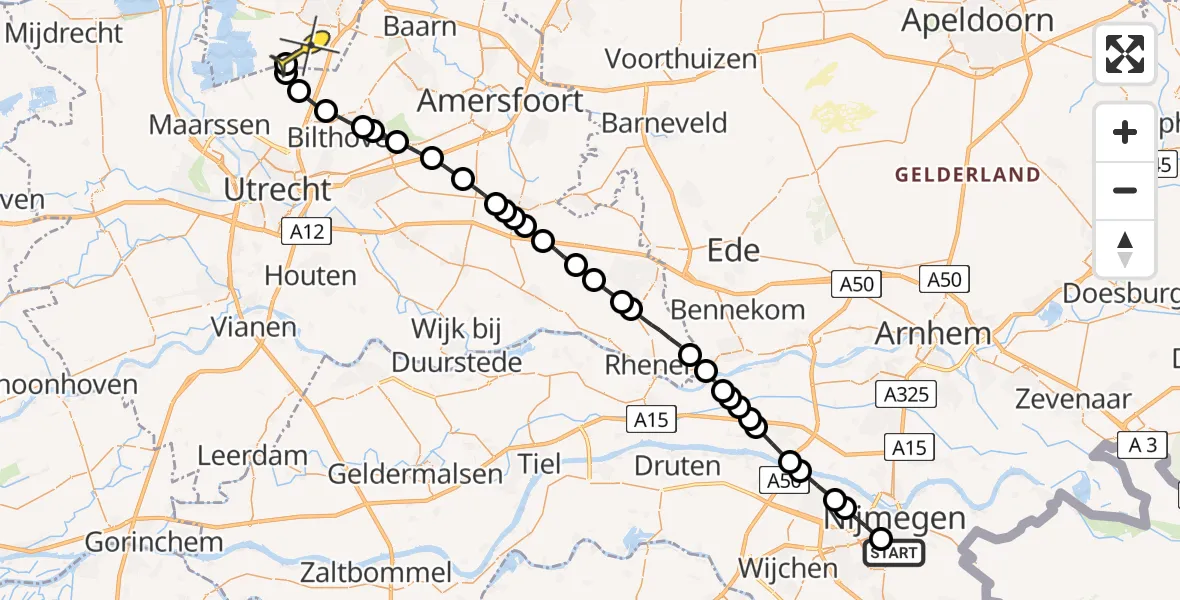 Routekaart van de vlucht: Lifeliner 1 naar Vliegveld Hilversum