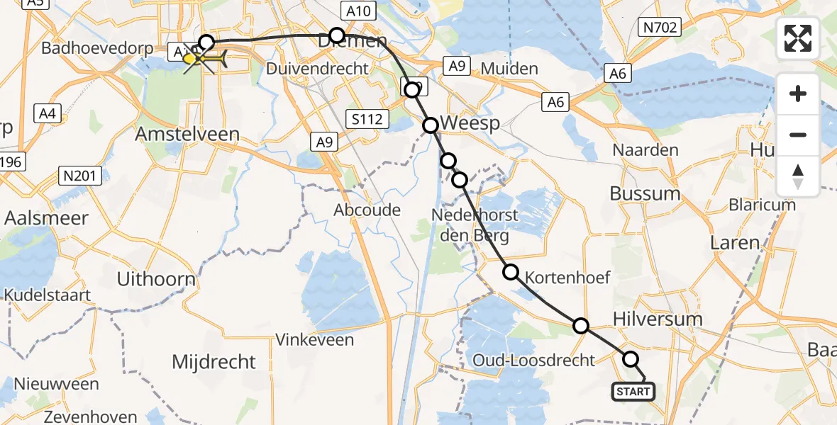 Routekaart van de vlucht: Lifeliner 1 naar VU Medisch Centrum Amsterdam