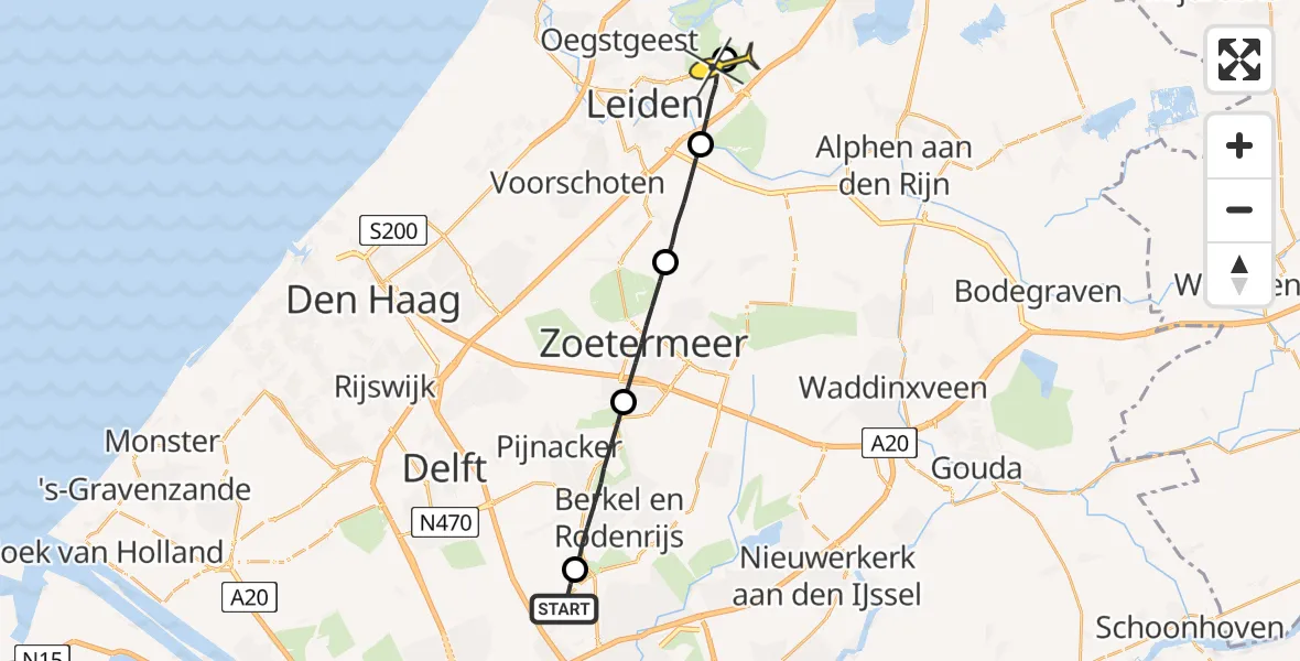 Routekaart van de vlucht: Lifeliner 2 naar Oud Ade