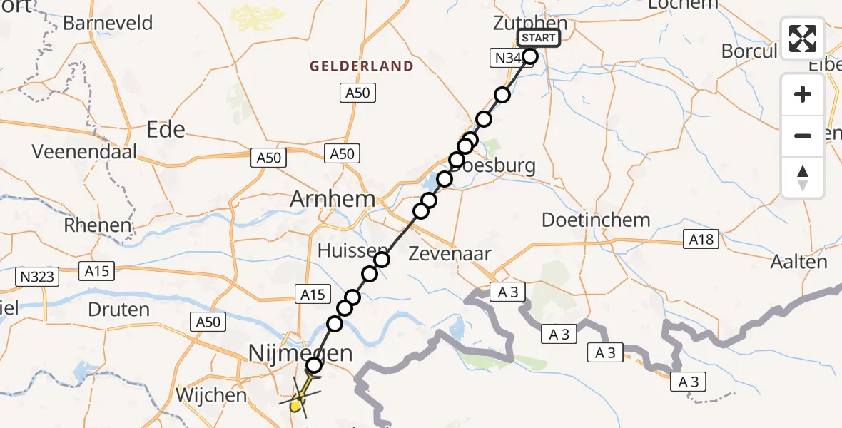 Routekaart van de vlucht: Lifeliner 3 naar Nijmegen