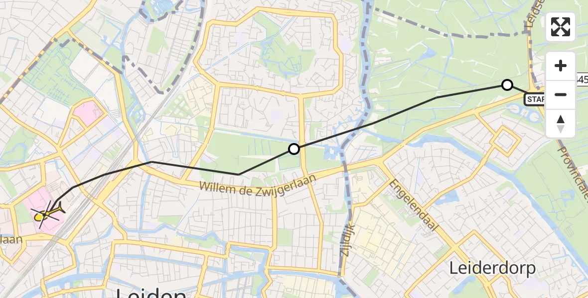 Routekaart van de vlucht: Lifeliner 2 naar Leiden