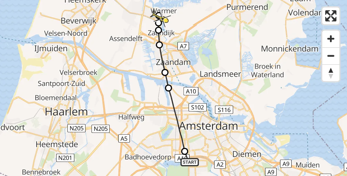 Routekaart van de vlucht: Lifeliner 1 naar Wormer