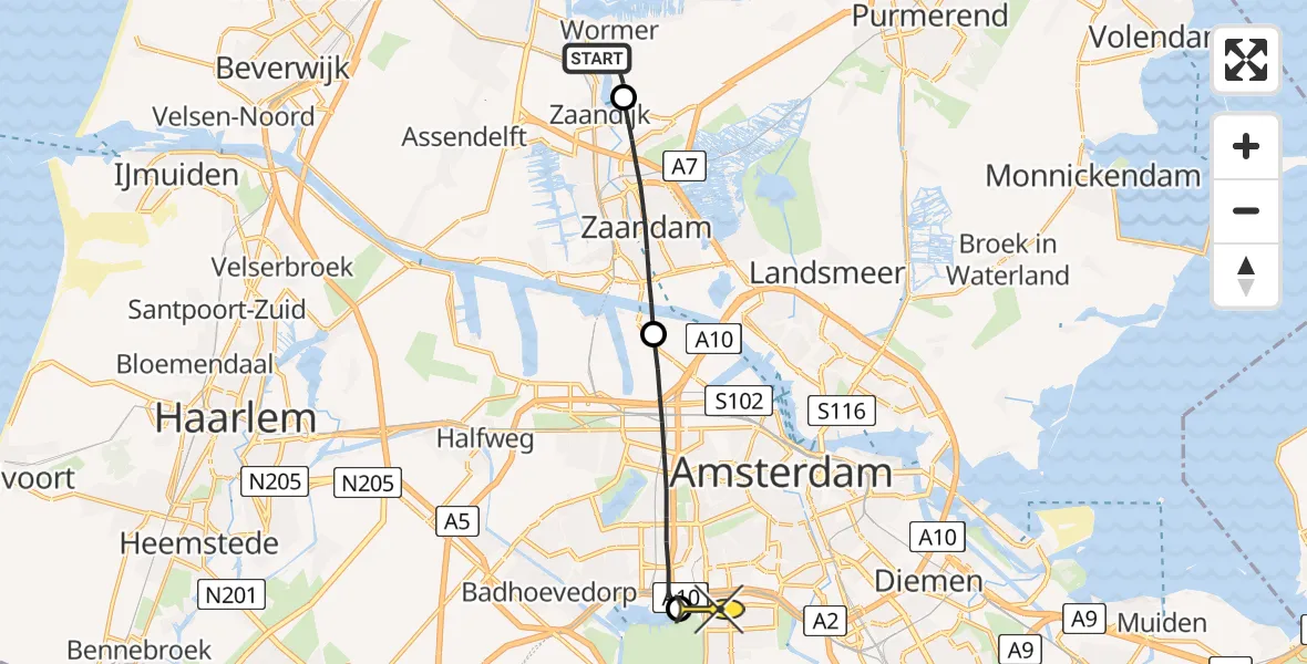 Routekaart van de vlucht: Lifeliner 1 naar VU Medisch Centrum Amsterdam