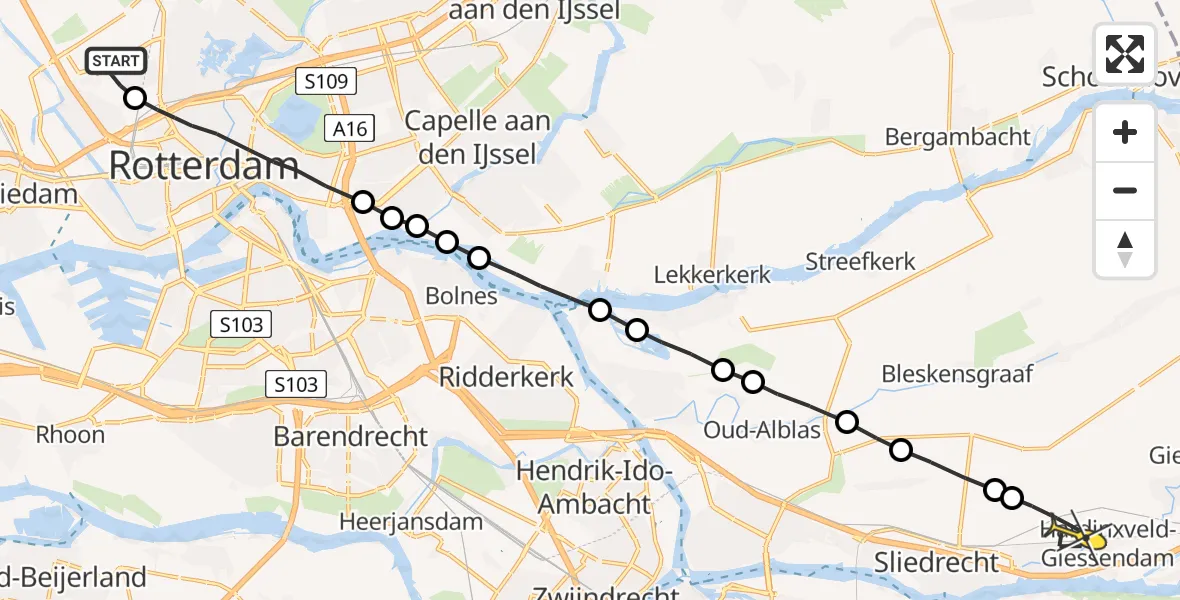 Routekaart van de vlucht: Lifeliner 2 naar Hardinxveld-Giessendam