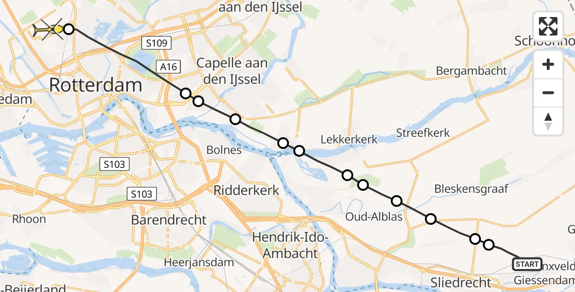 Routekaart van de vlucht: Lifeliner 2 naar Rotterdam The Hague Airport