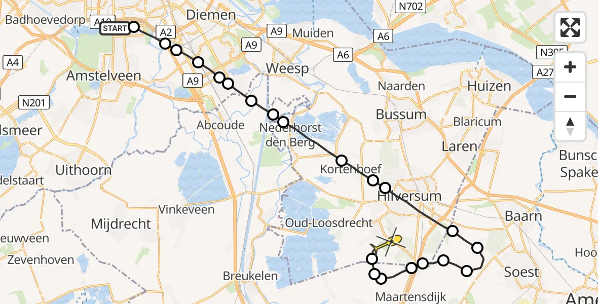 Routekaart van de vlucht: Lifeliner 1 naar Vliegveld Hilversum