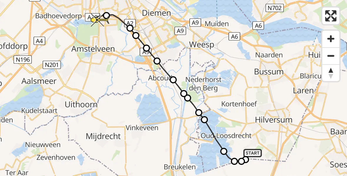 Routekaart van de vlucht: Lifeliner 1 naar VU Medisch Centrum Amsterdam