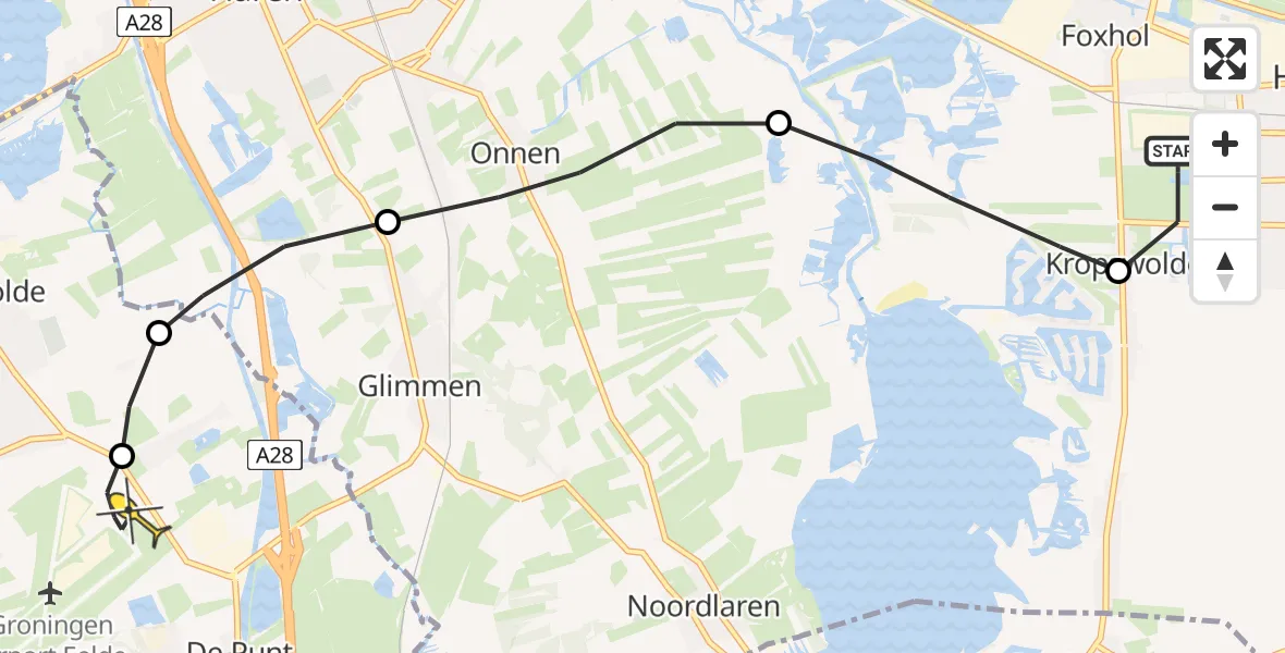 Routekaart van de vlucht: Lifeliner 4 naar Groningen Airport Eelde